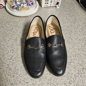 Sam Edelman Black Leather Slip-On Horsebit Loafers